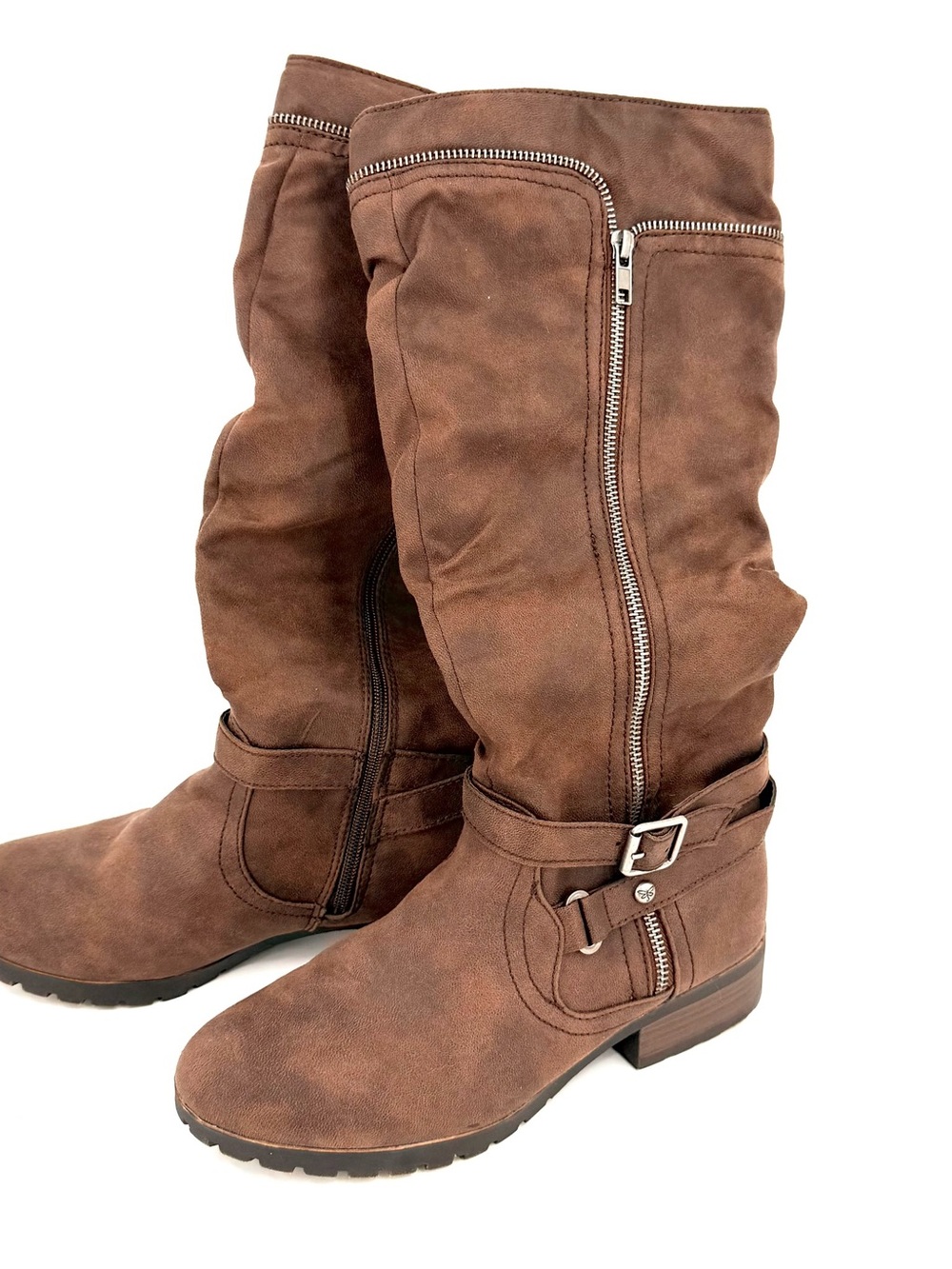 SO Stonecrop Brown Knee High Moto Boots – Women’s 9.5 M